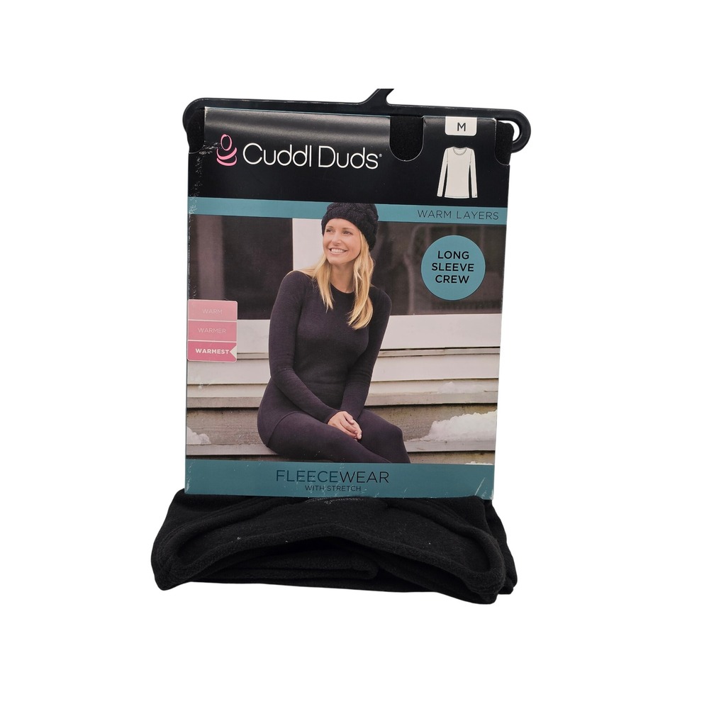 Cuddl Duds Fleecewear Womens M Black Long Sleeve Crew Stretch CD8428665